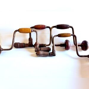 Vintage Hand Brace Drills Wood and Metal Tools Lot of 4